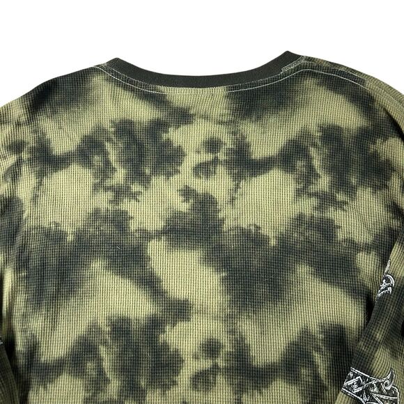 MMA Elite Thermal Long Sleeve Mens XXL Green Waffle Knit Skull Cross Grunge Y2K - Picture 6 of 11